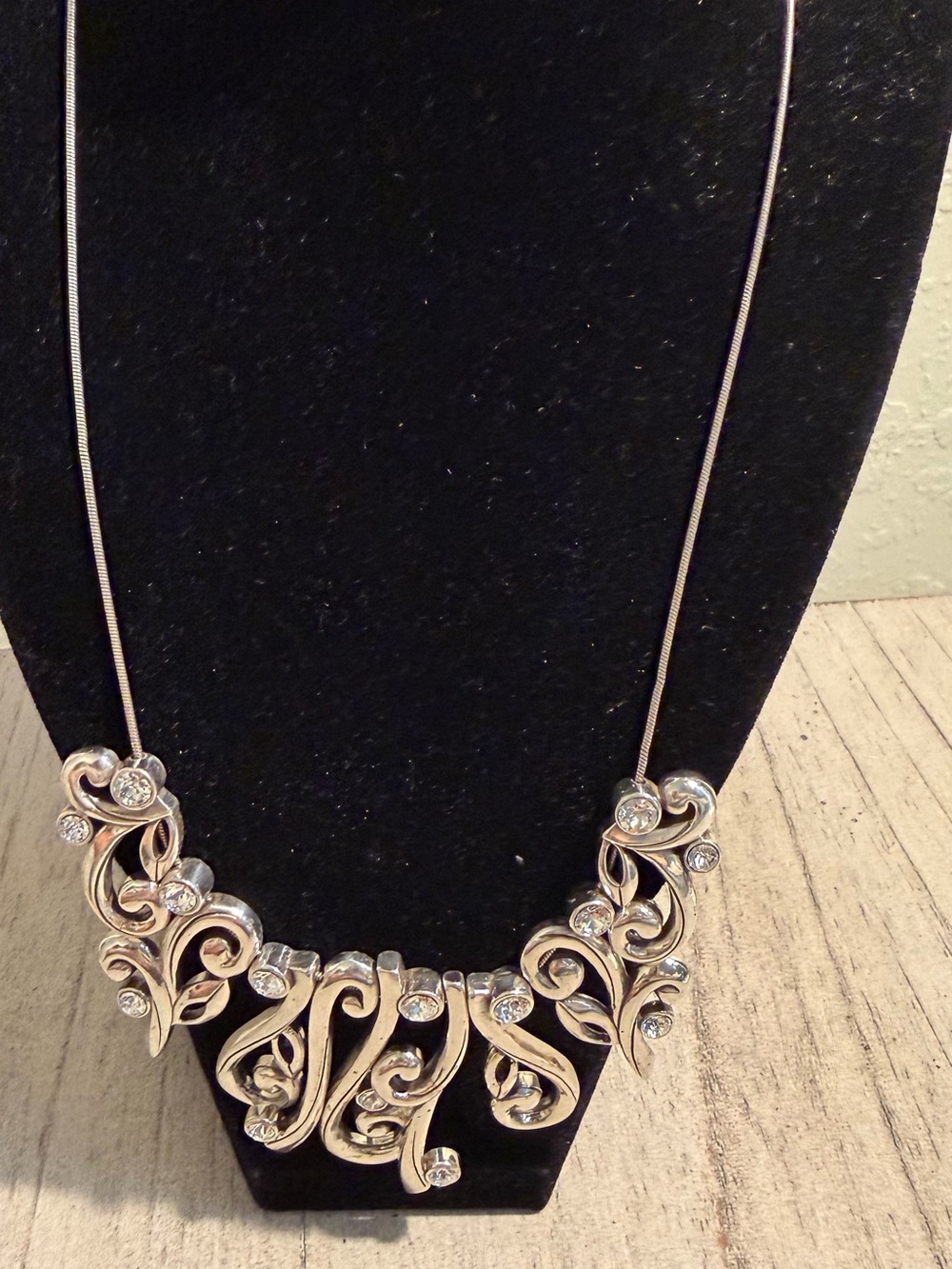 Brighton Silver-Tone Crystal Scroll Bib Necklace
